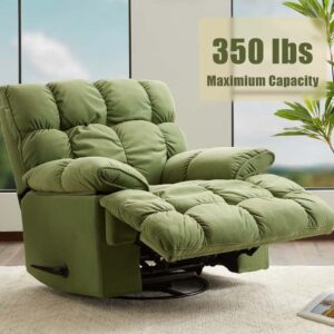 Oversized Rocker Recliner Chair, Manual Swivel Rocker Recliner for Living Room, Overstuffed Rocking Chair with Breathable Velvety Fabric, Soft Padded Headrest and Armrest, Green3