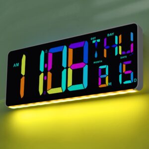 TXL Digital Wall Clock Large Display, 13.7" Large Digital Clock with Remote Control, Dual Alarm, Count Up/Down Timer, RGB Color Changing LED Wall Clock for Classroom, Bedroom, Living Room