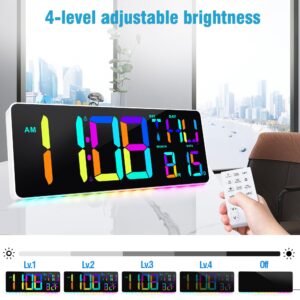 TXL Digital Wall Clock Large Display, 13.7" Large Digital Clock with Remote Control, Dual Alarm, Count Up/Down Timer, RGB Color Changing LED Wall Clock for Classroom, Bedroom, Living Room