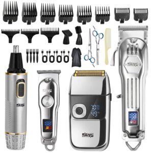 dsp 4-in-1 pro barber kit: cordless hair clipper, trimmer, shaver & nose hair remover - styling & grooming set with scissors, fade tools, led display