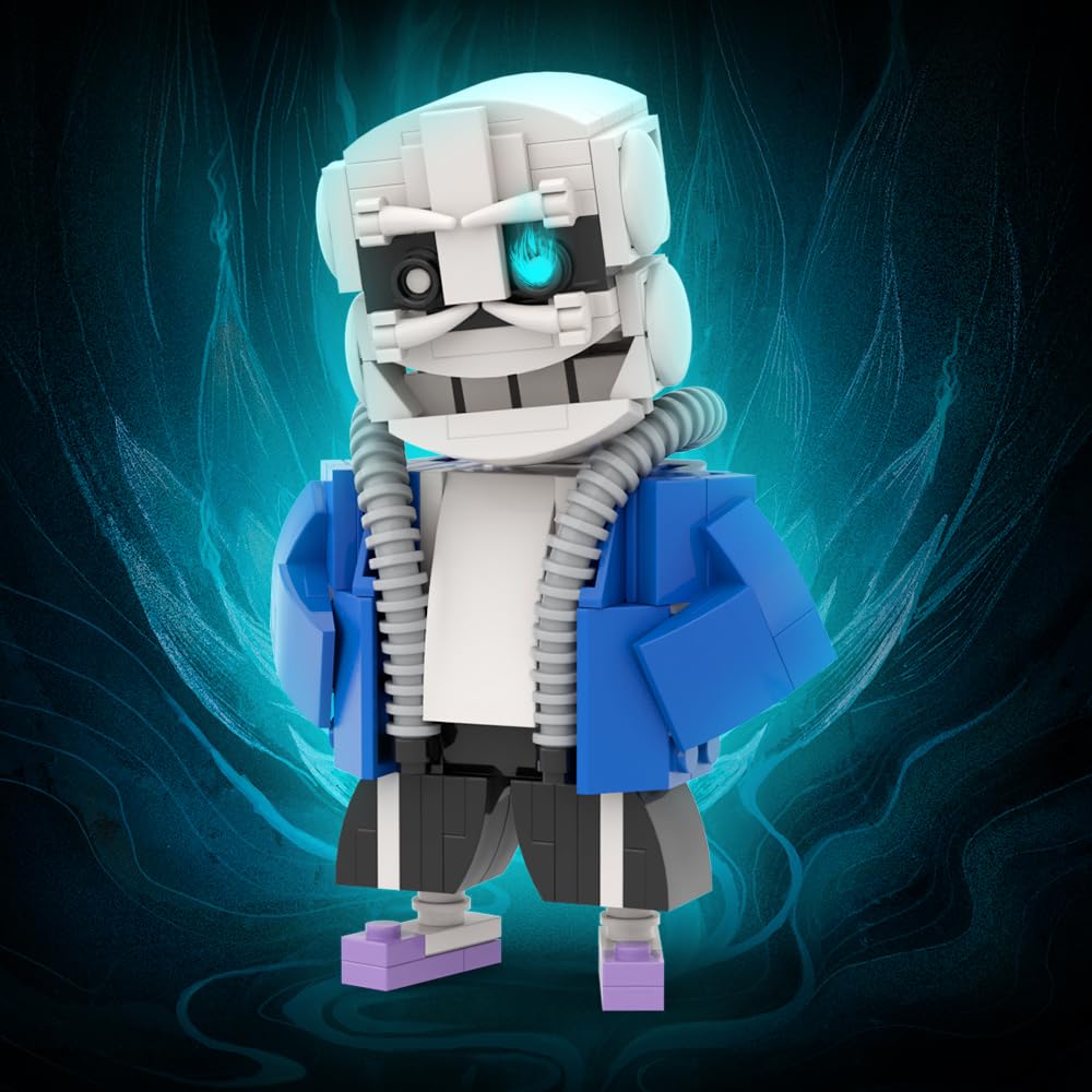 Undertale Sans Action Figures Building Block Sets, Blue Skull Character Horror Game Model Toys Monster Anime Building Kit, for Boys Grils Kids Age 6+ (185 Pcs)