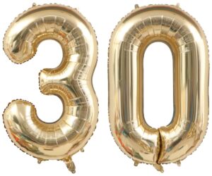 40 inch light gold 30 number balloons white gold giant 30 foil mylar helium large digital balloon champagne gold birthday numbers jumbo balloons 30th anniversary events party decorations supplies