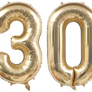 40 Inch Light Gold 30 Number Balloons White Gold Giant 30 Foil Mylar Helium Large Digital Balloon Champagne Gold Birthday Numbers Jumbo Balloons 30th Anniversary Events Party Decorations Supplies