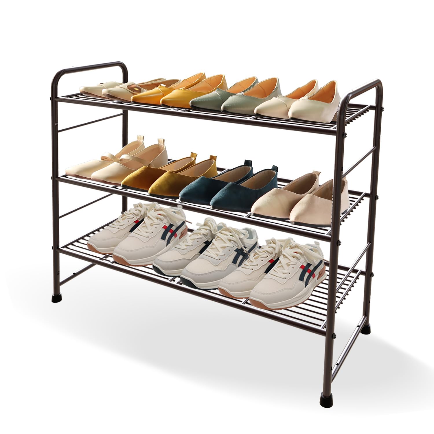 Glynym 3-Tier Metal Shoe Rack,Stacable and Adjustable Shoe Storage Organizer Shelf for Closet Entryway, Easy Assembly,Bronze