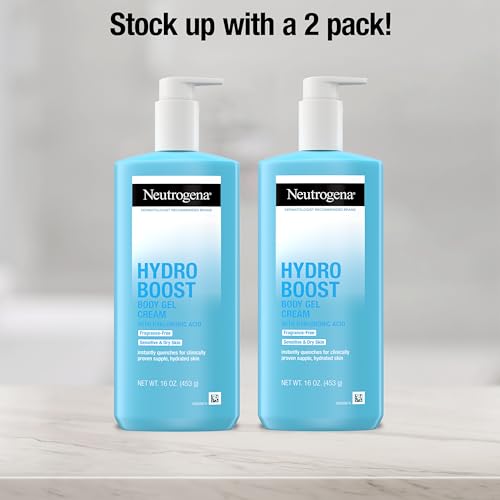 Neutrogena Hydro Boost Body Gel Cream, Hydrating Body Lotion with Hyaluronic Acid for Sensitive Skin, Fragrance-Free Hyaluronic Acid Moisturizer, 16 OZ (Pack of 2)