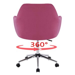 Gustonhon Velvet Home Office Chair with Gold Base,Comfortable Modern Cute Desk Chair, Adjustable Swivel Task Chair for Living Room Bedroom Vanity Study with Wheels Aesthetic Office Chair, (Pink)