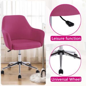 Gustonhon Velvet Home Office Chair with Gold Base,Comfortable Modern Cute Desk Chair, Adjustable Swivel Task Chair for Living Room Bedroom Vanity Study with Wheels Aesthetic Office Chair, (Pink)