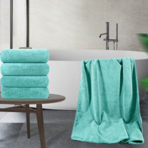 POLYTE Microfiber Quick Dry Lint Free Bath Towel, 57 x 30 in, Pack of 4 (Aqua)