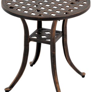 ZOTORUN Outdoor 19" Cast Aluminum Round Side Table End Table for Patio, Backyard, Pool, Indoor Companion, Easy Maintenance and Weather Resistant, Bronze