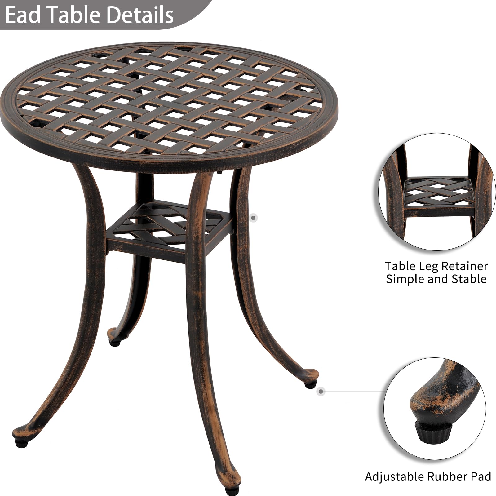 ZOTORUN Outdoor 19" Cast Aluminum Round Side Table End Table for Patio, Backyard, Pool, Indoor Companion, Easy Maintenance and Weather Resistant, Bronze