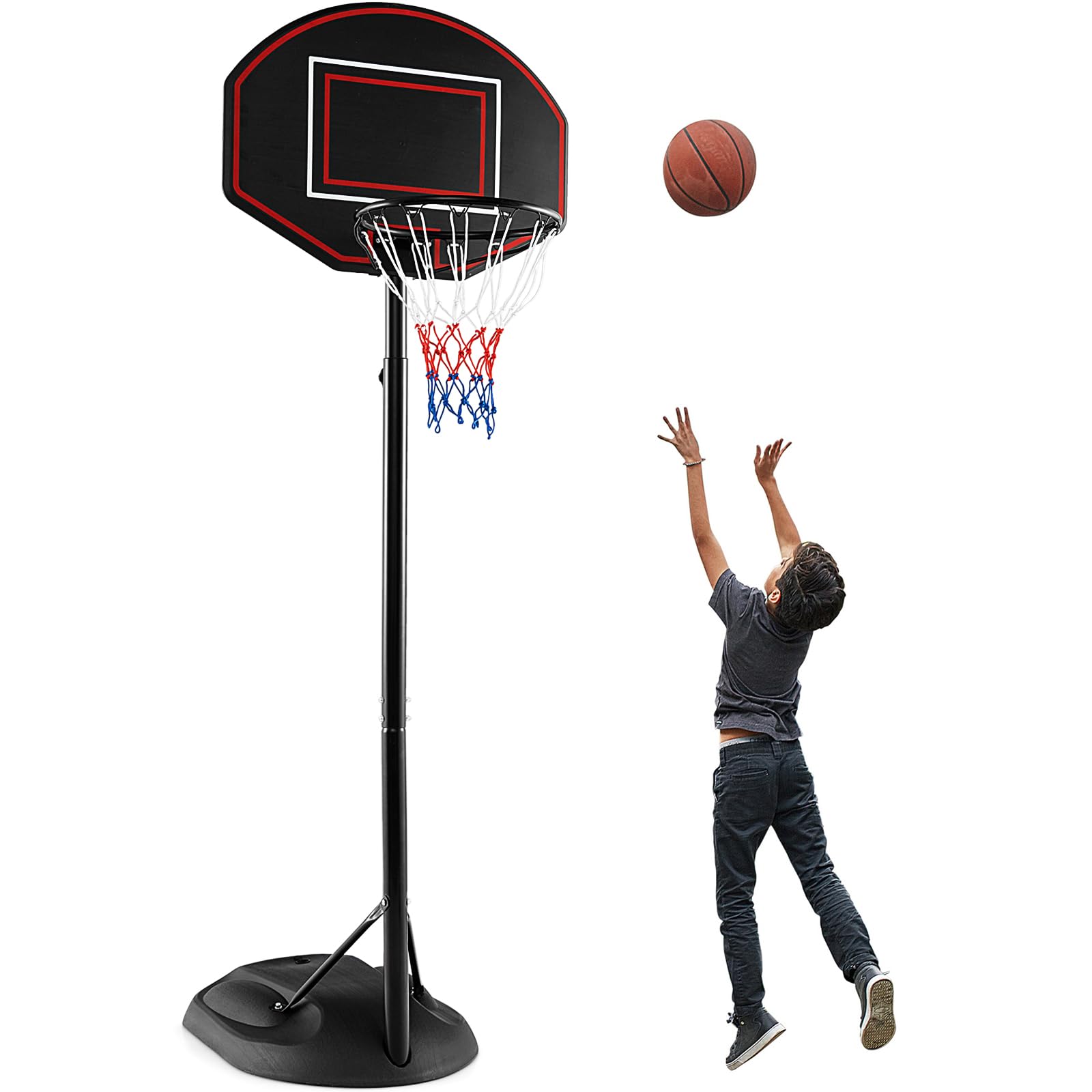 Goplus Portable Basketball Hoop Outdoor, 5.5-7.5 FT Basketball Goal with 5 Adjustable Height, 32" Shatterproof Backboard, Wheels, Fillable Base, Indoor Basketball Stand for Kids Teenagers Youth Adults