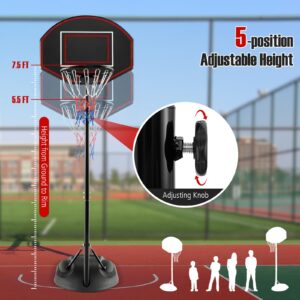 Goplus Portable Basketball Hoop Outdoor, 5.5-7.5 FT Basketball Goal with 5 Adjustable Height, 32" Shatterproof Backboard, Wheels, Fillable Base, Indoor Basketball Stand for Kids Teenagers Youth Adults