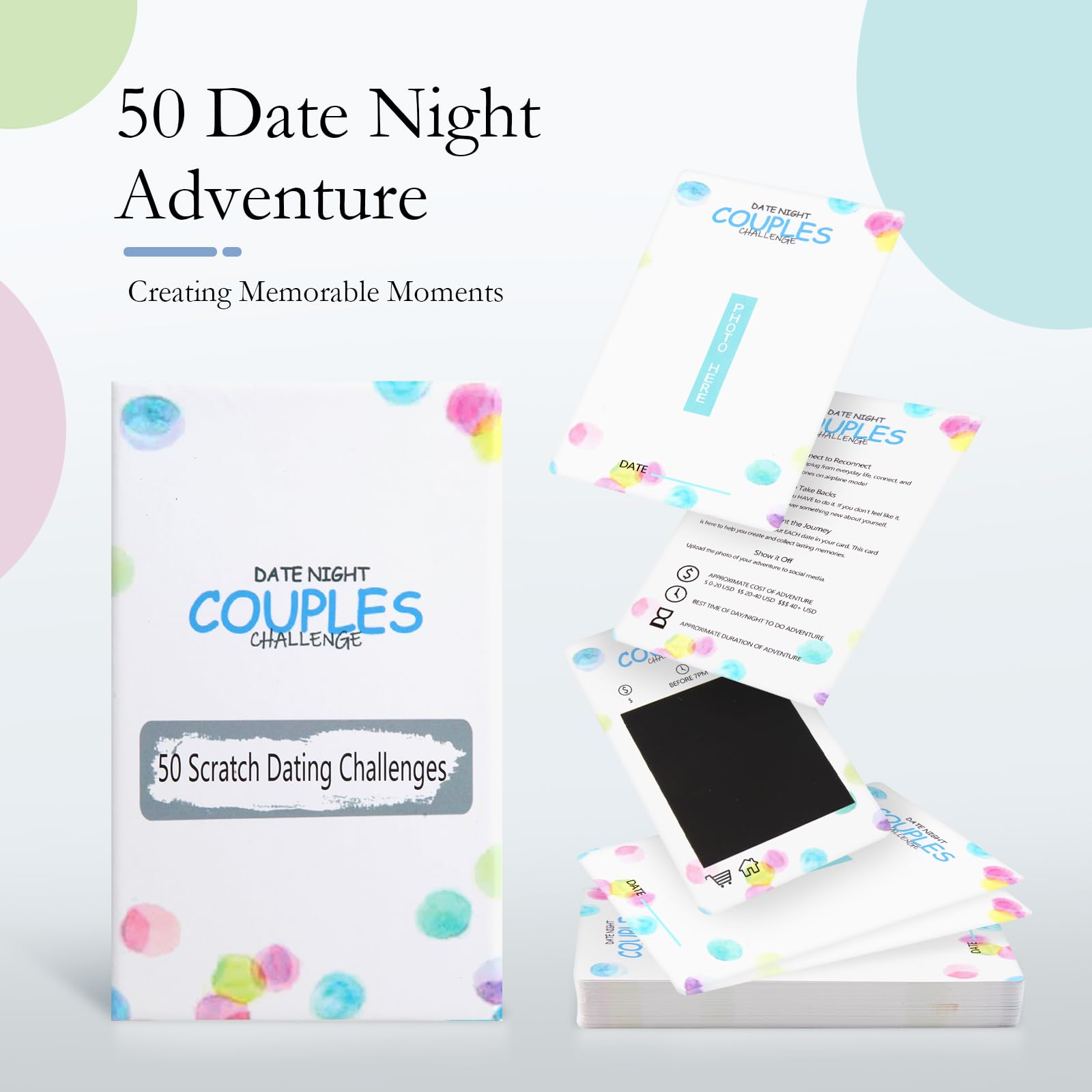 SHOUSIER 50 Date Ideas Couples Card Games for Date Night-Unique Adventure Challenge Scratch Off Date Night Ideas,Engagement Gifts for Couples