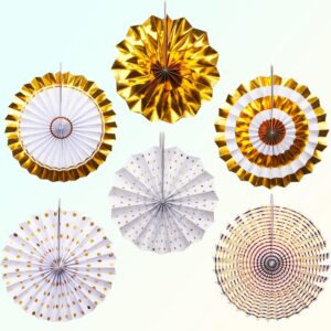 Party Decorations - Hanging Paper Fans, Balloons, Tassel Garland, Circle Paper Garland, Hanging Swirl 54 PCS (Gold and Silver).