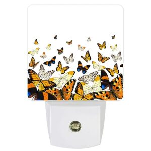 big buy store night lights auto sensor butterfly floral plug-in led nightlights dusk to dawn for living room, bedroom, bathroom, kitchen, hallway, stairways, country style orange blue butterfly