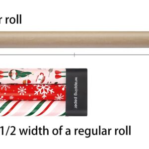 LDGOOAEL Mini Short Small Christmas Wrapping Paper Roll with Cut Lines on Reverse (17" X 120" Per Roll) - Pink Gift Wrap with Gnome&Snowflake Design for Holiday, Birthday