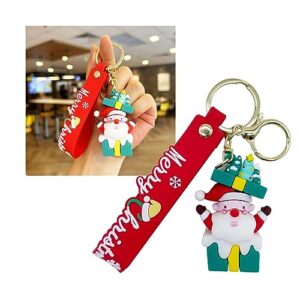 GKmow 1 PC Santa Claus Key Chain, 2.6" x 1.5" Christmas Theme Key Bag, Car Universal Soft Key Pendant Gift (Green)