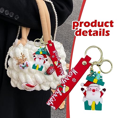 GKmow 1 PC Santa Claus Key Chain, 2.6" x 1.5" Christmas Theme Key Bag, Car Universal Soft Key Pendant Gift (Green)