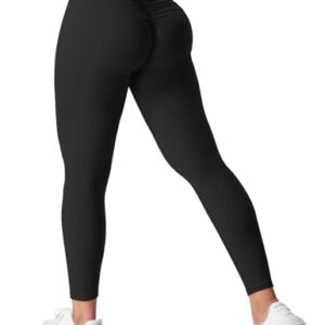 VOYJOY V-Back Scrunch Butt Leggings Workout Gym Lifting Leggings Gym Leggings Booty Tights Deep Black