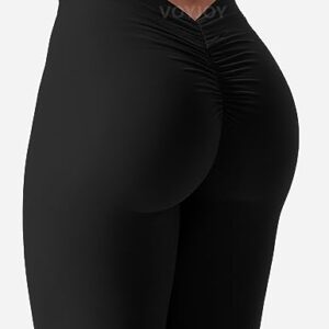 VOYJOY V-Back Scrunch Butt Leggings Workout Gym Lifting Leggings Gym Leggings Booty Tights Deep Black