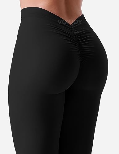 VOYJOY V-Back Scrunch Butt Leggings Workout Gym Lifting Leggings Gym Leggings Booty Tights Deep Black