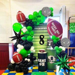 football balloon garland arch kit 118 pcs green black and white with starburst mylar balloons for sports theme baby shower birthday the big game party supplies decoration