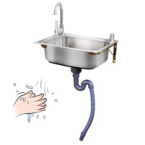 wall mount small utility sink, kitchen farmhouse bathroom laundry room sink, stainless steel single bowl hand washing basin, with drain/faucet, for home commercial restaurant ( size : 38x33x14cm/15x13