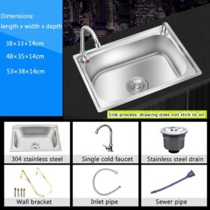 Wall Mount Small Utility Sink, Kitchen Farmhouse Bathroom Laundry Room Sink, Stainless Steel Single Bowl Hand Washing Basin, with Drain/Faucet, for Home Commercial Restaurant ( Size : 38x33x14cm/15x13