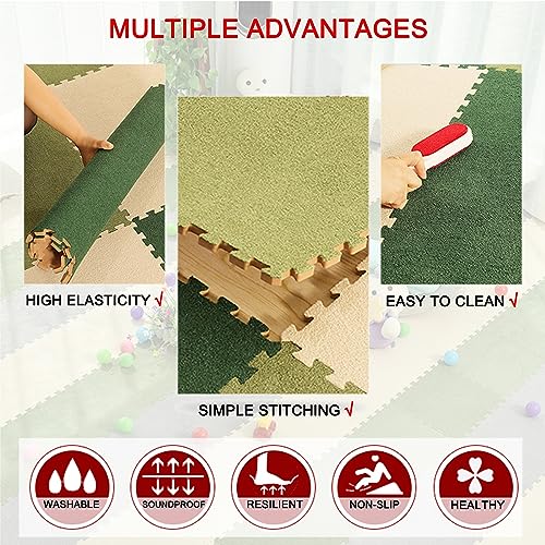 10pcs Interlocking Foam Mat 0.4" Thick, Low Pile Carpet Floor Tiles, Bedroom Area Rugs, Exercise Play Ground Mats, Yoga Mat(Size:30x30cm,Color:Light Grey)