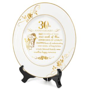 SHUNNIUB 30th Anniversary Plate, Meaningful Pearl Anniversary Wedding Gifts for Couple Parents to Celebrate 30th Wedding Anniversary, 9" x 9"