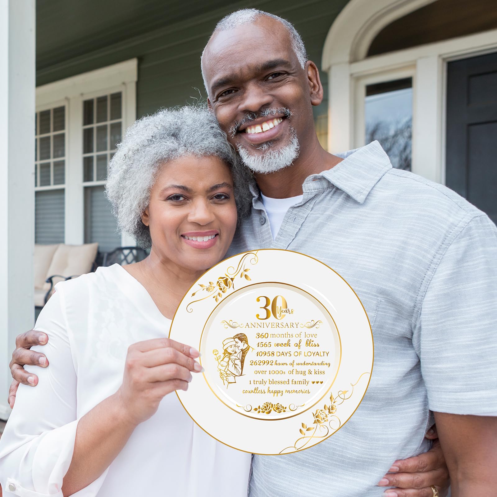 SHUNNIUB 30th Anniversary Plate, Meaningful Pearl Anniversary Wedding Gifts for Couple Parents to Celebrate 30th Wedding Anniversary, 9" x 9"