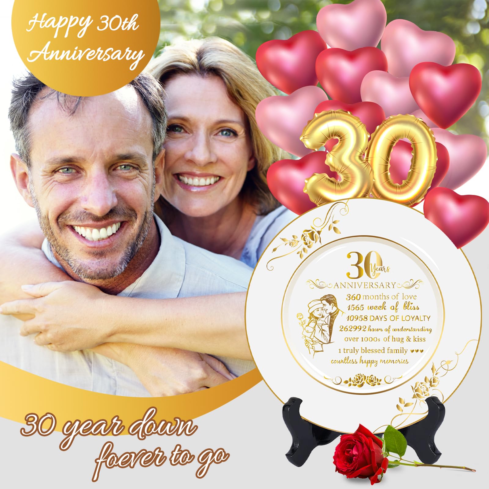 SHUNNIUB 30th Anniversary Plate, Meaningful Pearl Anniversary Wedding Gifts for Couple Parents to Celebrate 30th Wedding Anniversary, 9" x 9"