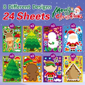 JASHIAGE Christmas Stickers for Kids - 24 Sheets DIY Santa Snowman Reindeer Holiday Decals, Party Game Stickers, Perfect for Crafting, Gift Decorating, School Activities