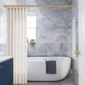 YNL Shower Curtain Rod 34-82 Inches (2.8-6.8ft) with 12Pcs Shower Curtain Rings, Adjustable Gold Shower Rod No Drilling, Non-Slip, Never Rust, Stainless Steel, Suitable for Bathroom Window, Gold