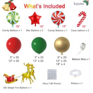 Christmas Balloon Garland Arch Kit, Christmas Reindeer Foil Balloons Kit with Red Green Gold Balloons Candy Foil Balloons Candy Cane Balloons Red Star Balloons for Xmas New Year Party Decorations