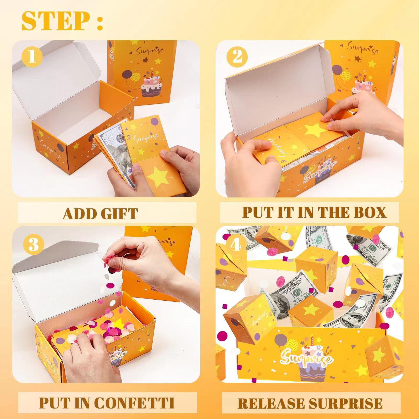 Neioaas Surprise Gift Boxes -Surprise Pop Up Gift Box for Money and Birthday,Unique Christmas Folding Bouncing Red Envelope Gift Box,Surprise Jumping Boxes for Gifts (12 Bouncing Boxes Yellow)