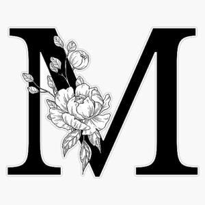 M Botanical Monogram. Detailed Peony Drawing Bumper Sticker Vinyl Decal 5"