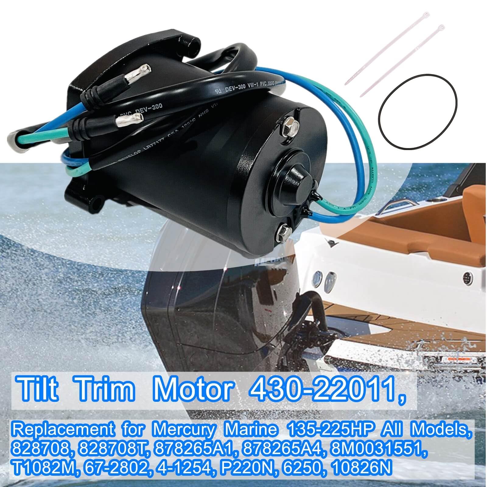 Tilt Trim Motor 430-22011,Replacement for Mercury Marine 135-225HP All Models, 828708, 828708T, 878265A1, 878265A4, 8M0031551, T1082M, 67-2802, 4-1254, P220N, 6250, 10826N