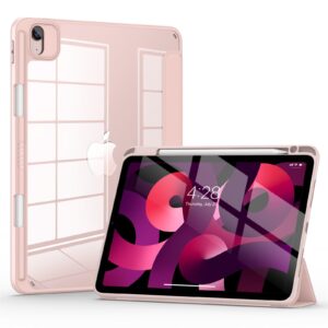 supveco for ipad air 5th/4th generation case 2022/2020 with pencil holder,[support auto sleep/wake],transparent back and tpu shockproof frame cover for ipad air 10.9 inch/ipad pro 11 inch-rose gold