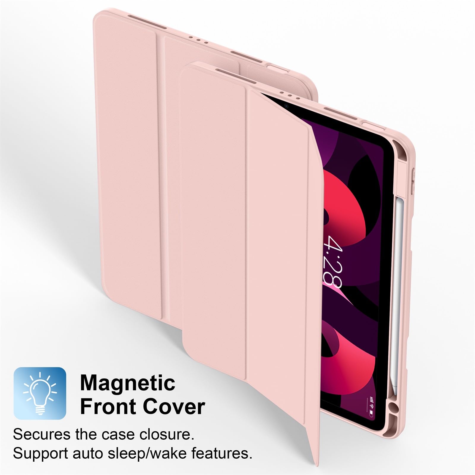 Supveco for iPad Air 5th/4th generation Case 2022/2020 with Pencil Holder,[Support Auto Sleep/Wake],Transparent Back and TPU Shockproof Frame Cover for iPad Air 10.9 inch/iPad pro 11 inch-Rose Gold