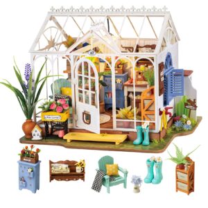 rolife diy miniature dollhouse kit, build 9.6" greenhouse diorama kit building set with led room hobby craft for aduls uniue gifts for teens (dreamy garden)