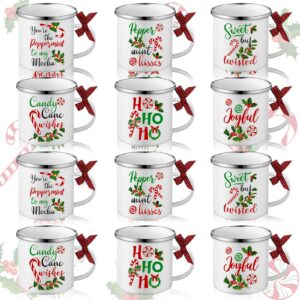 shellwei 12 pcs christmas enamel mugs christmas holiday coffee mug set camping coffee mug bulk 12 oz metal enamel coffee cups travel mugs christmas decoration gift for home diner birthday wedding