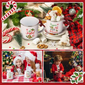 Shellwei 12 Pcs Christmas Enamel Mugs Christmas Holiday Coffee Mug Set Camping Coffee Mug Bulk 12 oz Metal Enamel Coffee Cups Travel Mugs Christmas Decoration Gift for Home Diner Birthday Wedding