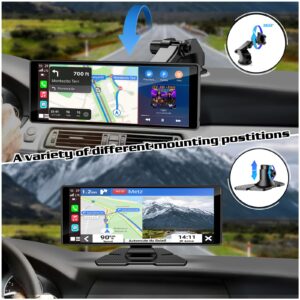 Portable Apple Carplay Screen for Car, 9.3'' Wireless Apple Car Play Stereo&Android Auto Touch Screen with 2.5K Dash Cam, 1080p Backup Camera/Loop Recording/Bluetooth/GPS Navigation/Mirror Link