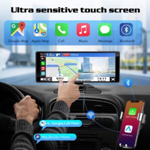 Portable Apple Carplay Screen for Car, 9.3'' Wireless Apple Car Play Stereo&Android Auto Touch Screen with 2.5K Dash Cam, 1080p Backup Camera/Loop Recording/Bluetooth/GPS Navigation/Mirror Link