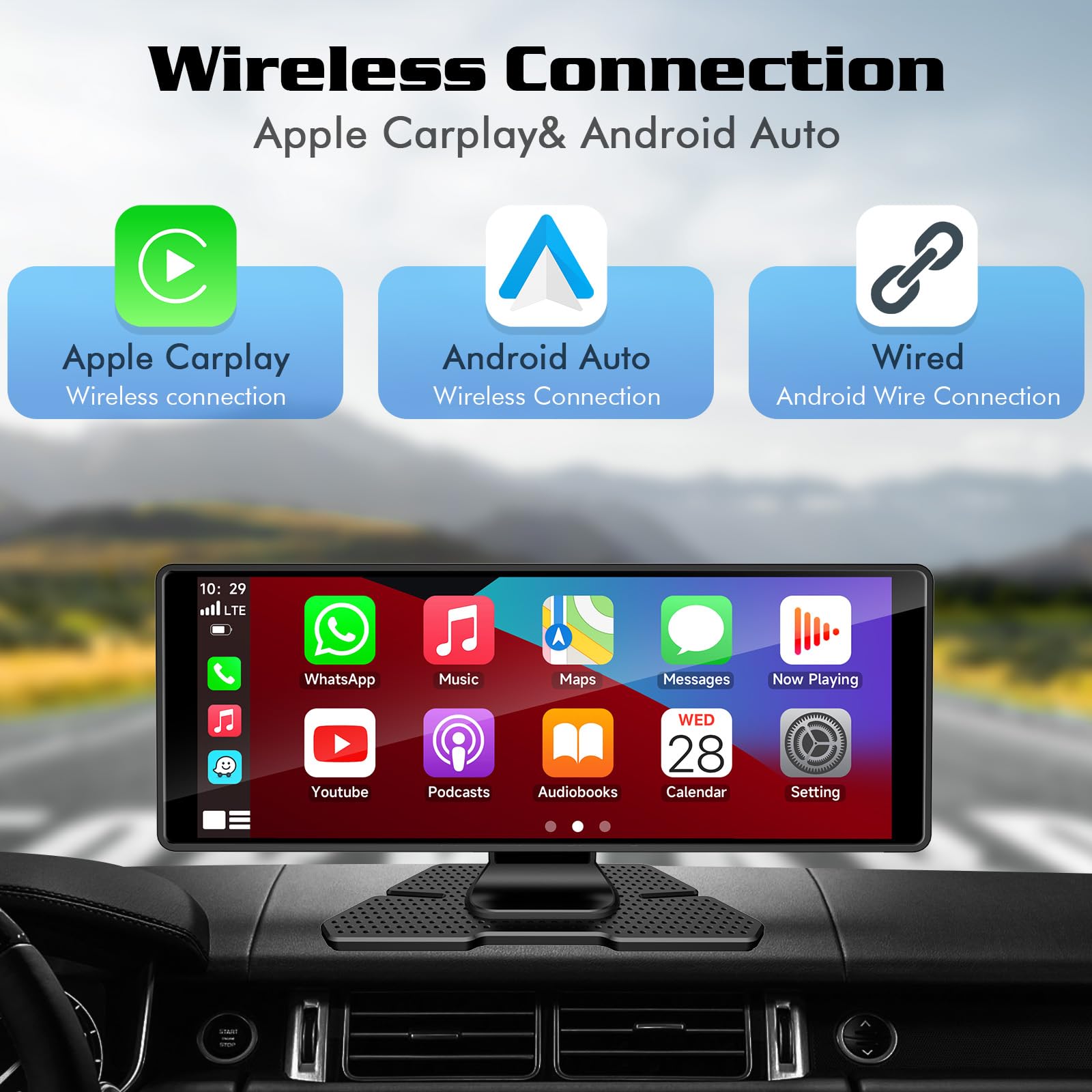 Portable Apple Carplay Screen for Car, 9.3'' Wireless Apple Car Play Stereo&Android Auto Touch Screen with 2.5K Dash Cam, 1080p Backup Camera/Loop Recording/Bluetooth/GPS Navigation/Mirror Link