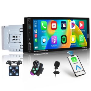 6.9 inch wireless apple carplay car stereo single din touchscreen car radio with bluetooth 5.0, wireless android auto, mirror link, fm, eq, car audio receivcer with usb/type-c/aux input, mic, swc