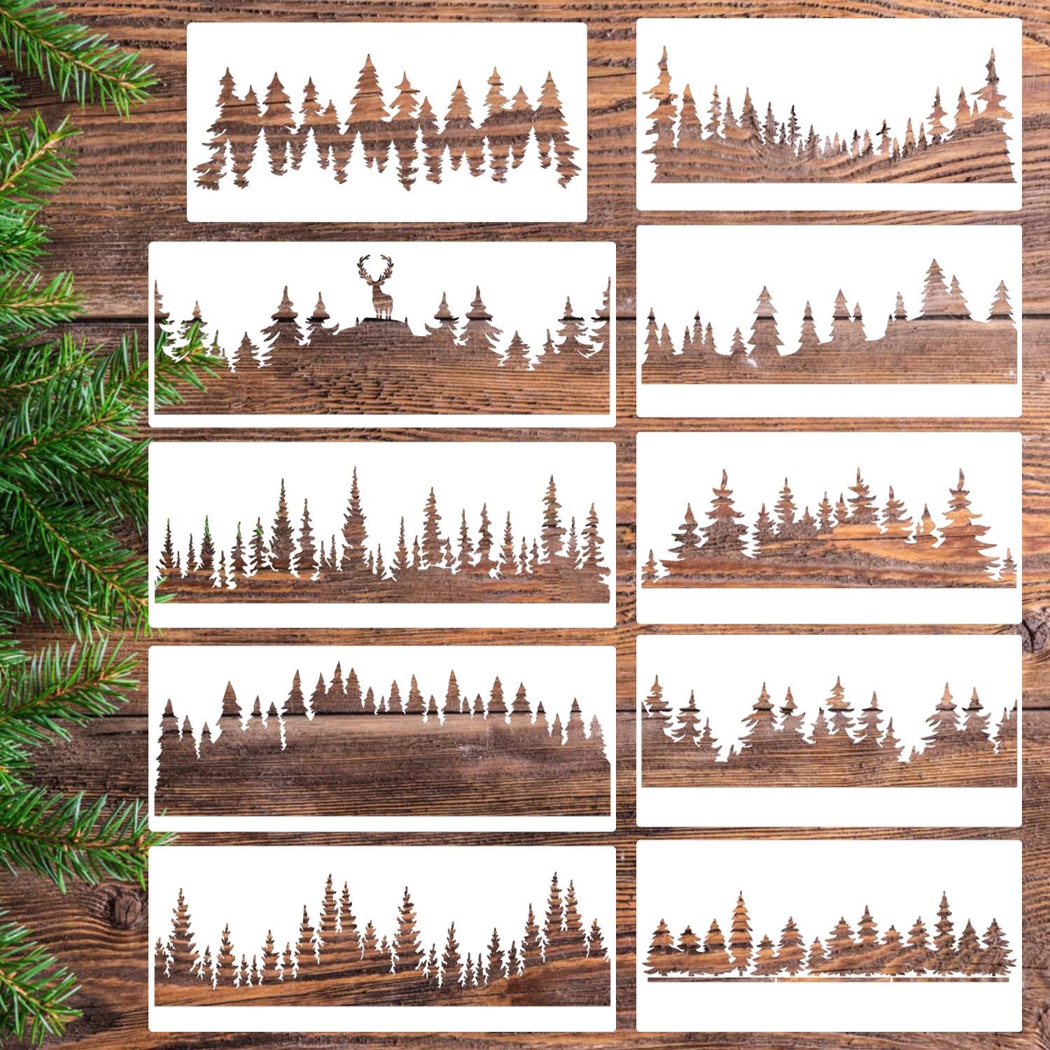 Pine Tree Stencils Tree Stencil Forest Stencil Wood Burning Stencils Patterns Reusable Drawing Templates for Painting on Wood Wall Fabric Furniture