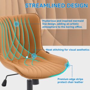 YOUNIKE Office Chair, Armless Desk Chair with Wheels, Home Office Computer Task Chairs, Modern Faux Leather Upholstered Vanity Chair, Adjustable Swivel Rocking Chair with Back, Saffron Tan