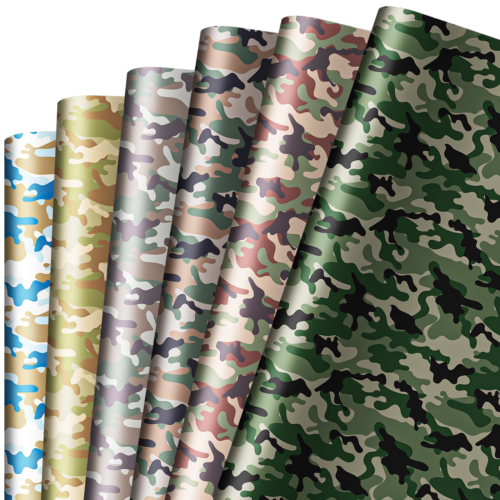 Dtiafu 12 pcs Camo Wrapping Paper Bundle for Women Men Boys Girls Kids - 6 Style Army Gift Wrap for Birthday Wedding - 20 X 28 Inch Per Sheet